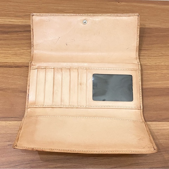 COACH Signature Jacquard Brown Canvas on Natural Leather Continental Wallet - Picture 10 of 14